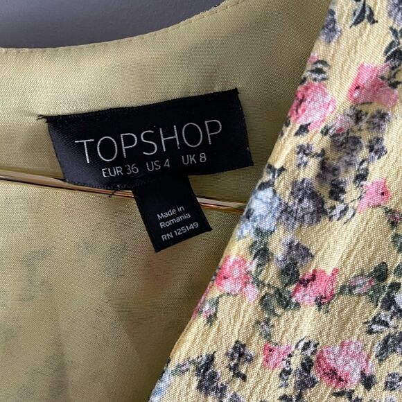 Topshop Yellow Floral Hook Closure Mini Dress || SZ 4 - Picture 8 of 16